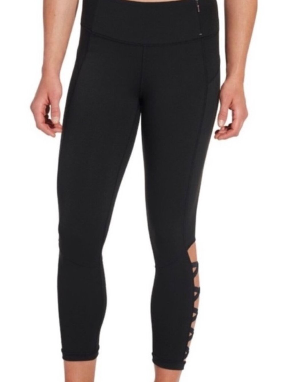 CALIA Black Elastic Strappy Lattice 7/8 Leggings S